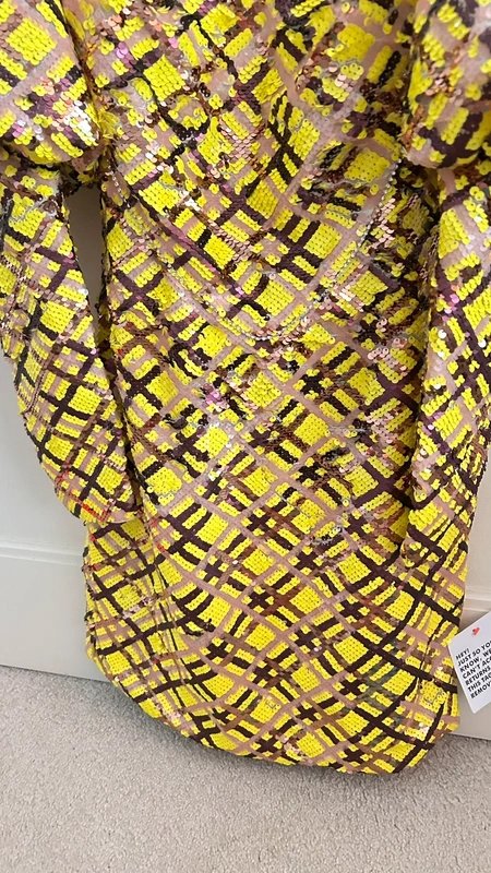 ASOS Asos Luxe yellow sequin embellished love heart puff sleeve mini dress in check 8 - 1