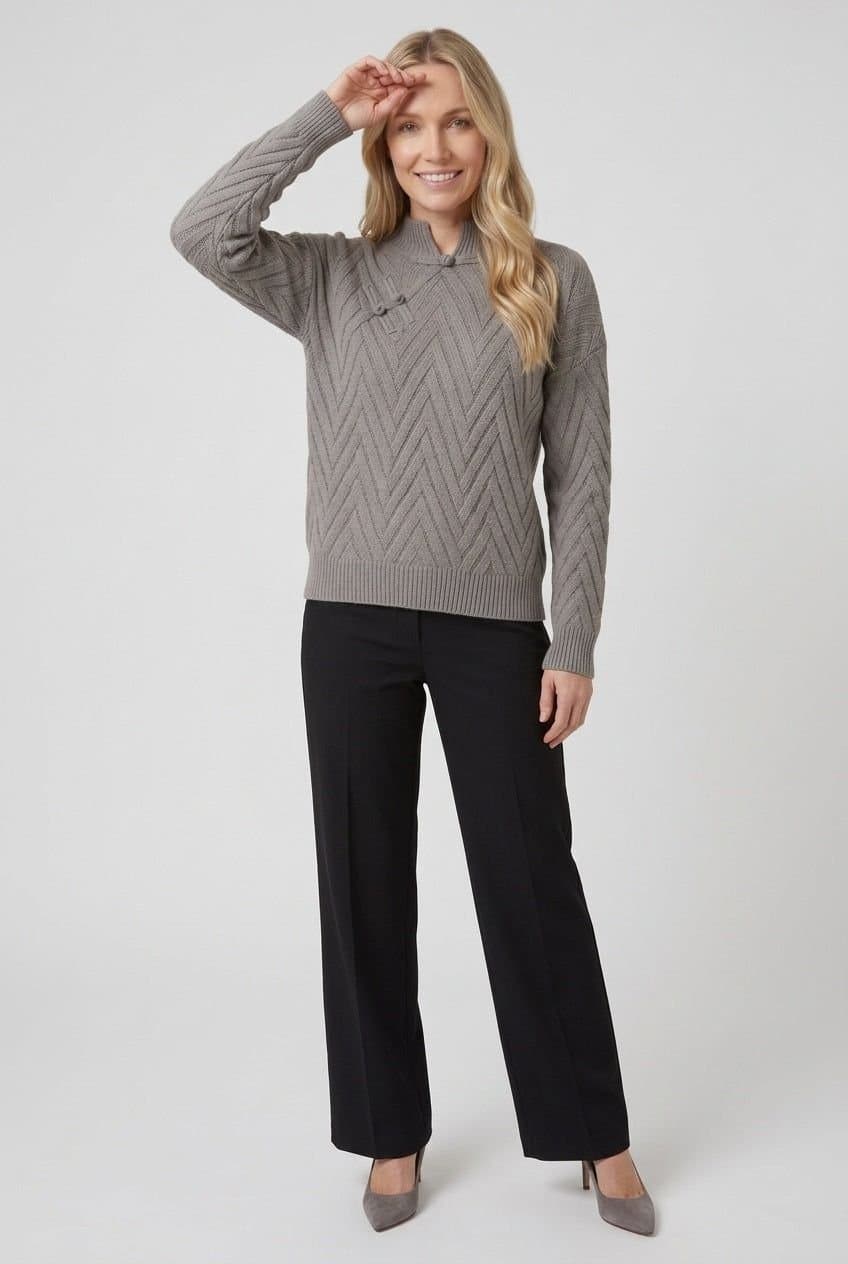 Izabel London Izabel London Women's Chevron Texture Mandarin Collar Jumper in Grey