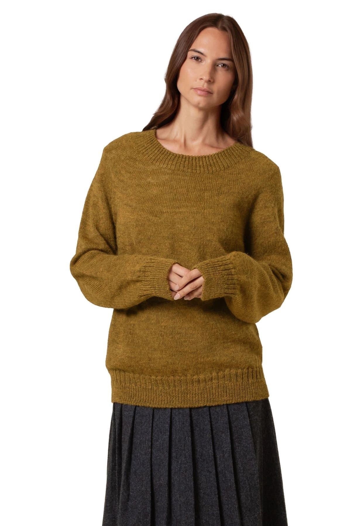 Celtic & Co Celtic & Co Women's Gansey Stitch Crew Neck Jmpr in Mustard