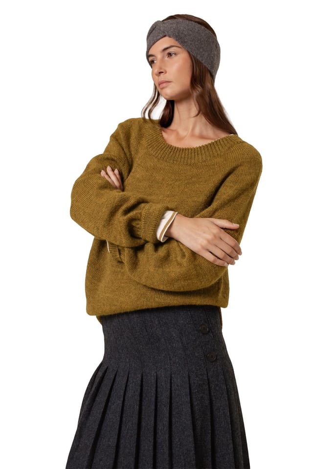 Celtic & Co Celtic & Co Women's Gansey Stitch Crew Neck Jmpr in Mustard - 3