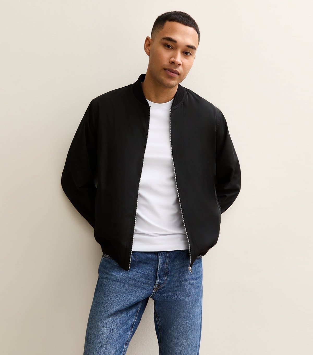 New Look Men's Black Tech Fabric Bomber Jacket New Look