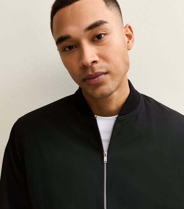 New Look Men's Black Tech Fabric Bomber Jacket New Look - 2