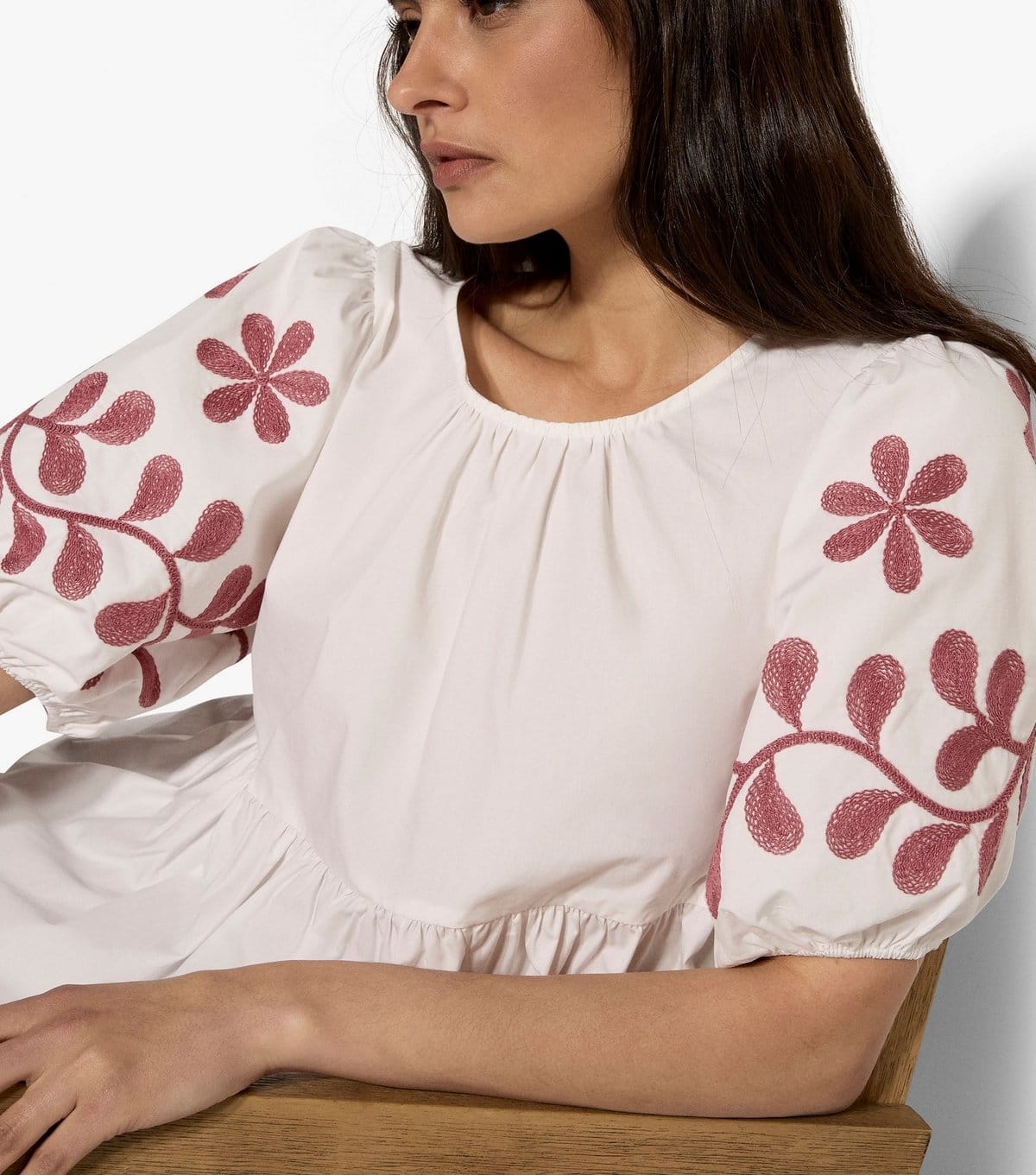 Apricot White Floral Embroidery Peplum Top by New Look