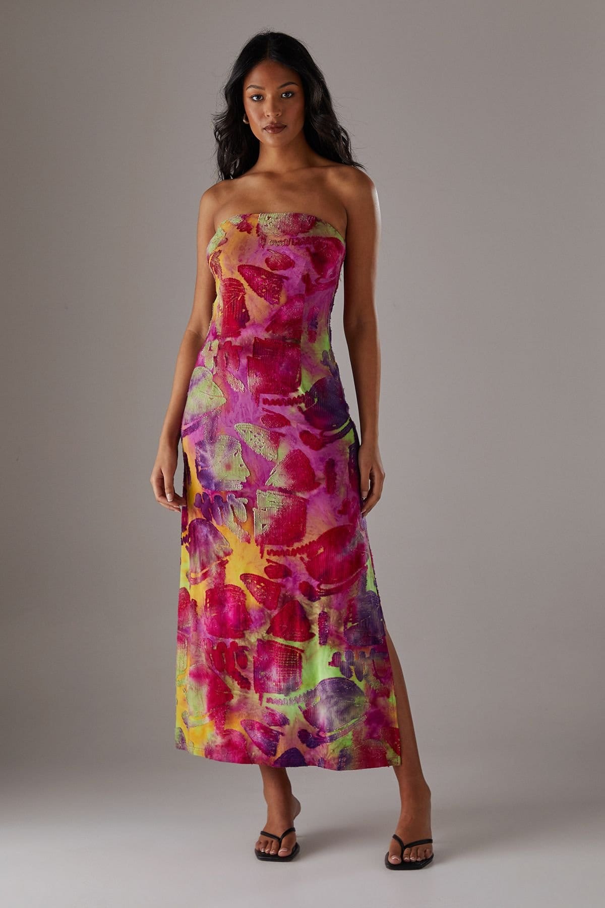 Warehouse Pink Burnout Bandeau Maxi Dress