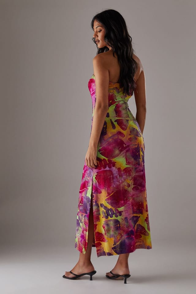 Warehouse Warehouse Women's Burnout Bandeau Maxi Dress in Pink - 3