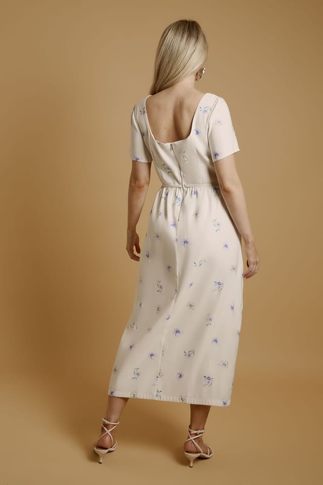 Oasis Oasis Women's Pansy Print Ottoman Twill Midaxi Dress With Bow in Ivory - 3