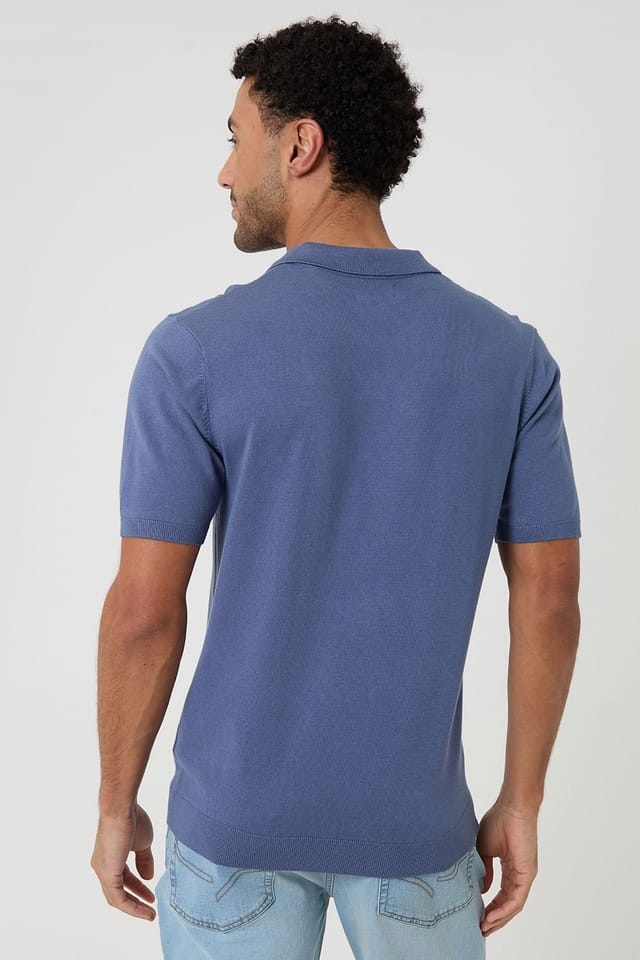 Threadbare Threadbare Men's Knitted Short Sleeve Trophy Neck Polo in Blue - 2