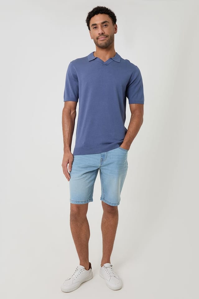 Threadbare Threadbare Men's Knitted Short Sleeve Trophy Neck Polo in Blue - 3