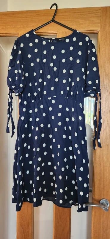 New Look Dress size 14 navy with white polkadot