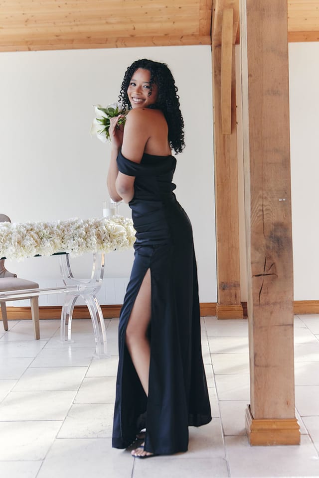 In The Style In The Style Women's Satin Bardot Ruched Maxi Dress in Black - 3