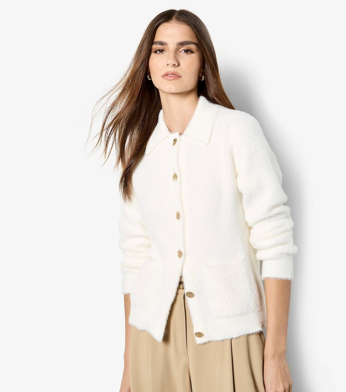 Apricot Women's White Fluffy Hammered Button Cardigan Apricot New Look