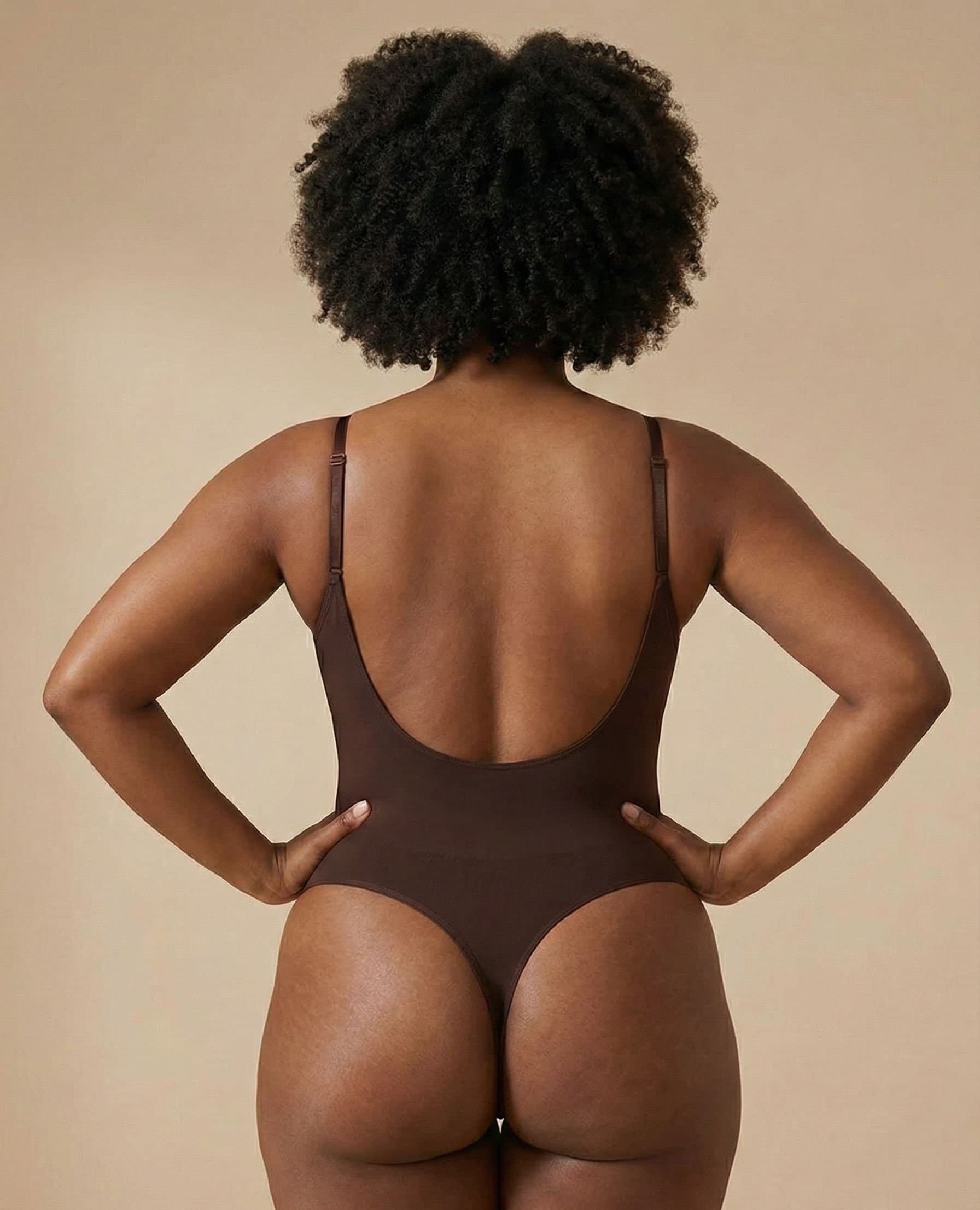 GWB Shapewear GWB Shapewear Women's Brown Low Back Tummy Control Shapewear Thong Bodysuit