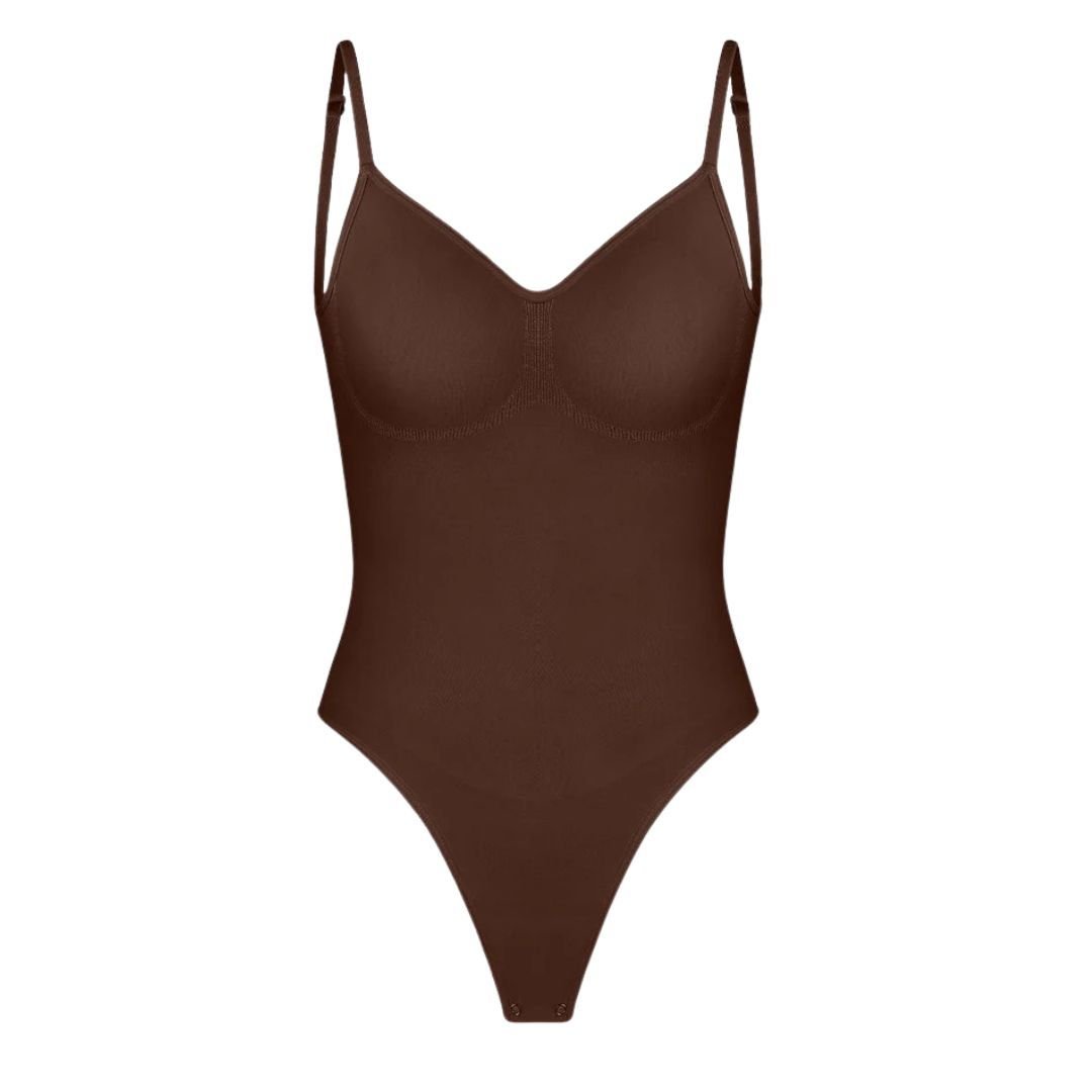 GWB Shapewear GWB Shapewear Women's Brown Low Back Tummy Control Shapewear Thong Bodysuit - 2