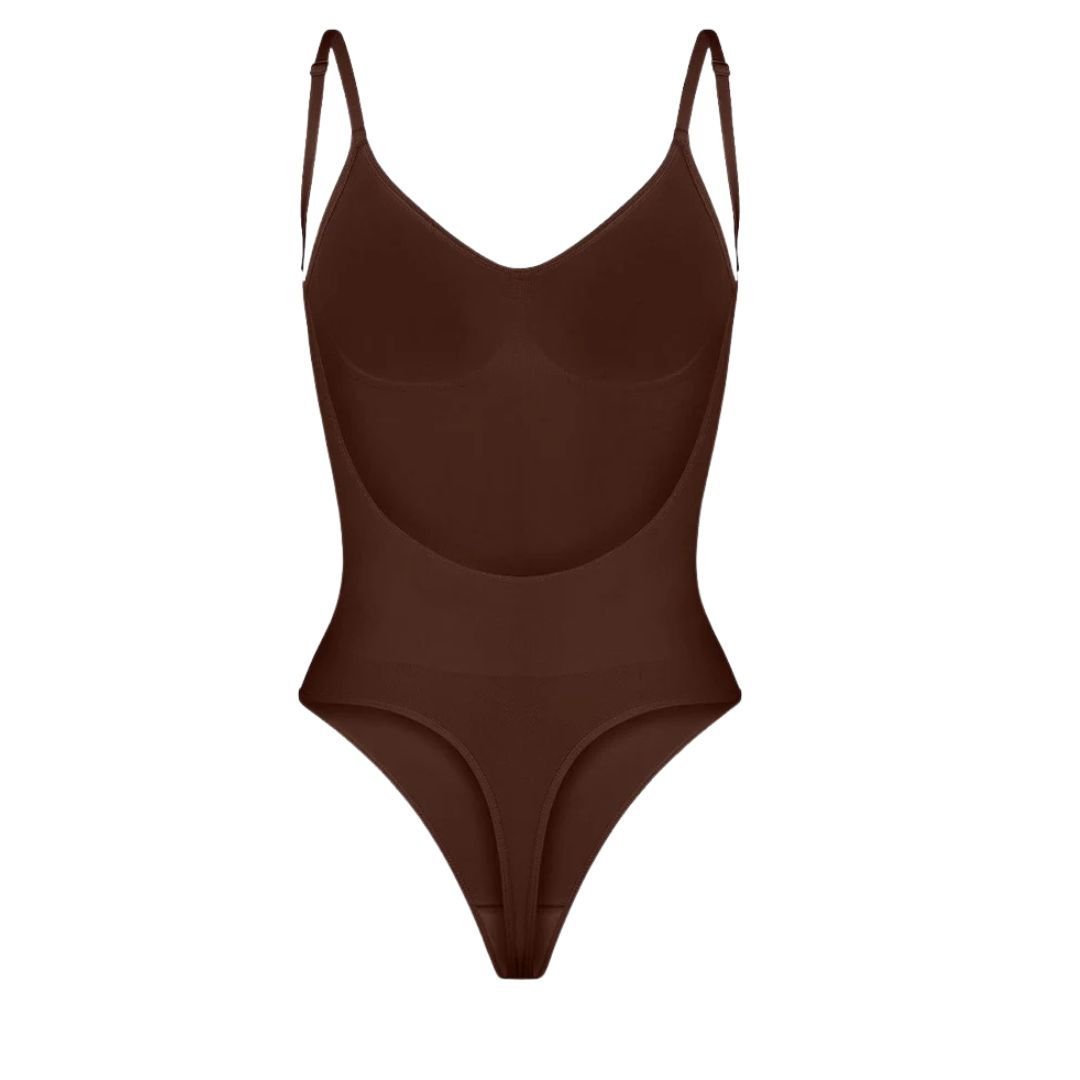 GWB Shapewear GWB Shapewear Women's Brown Low Back Tummy Control Shapewear Thong Bodysuit - 4