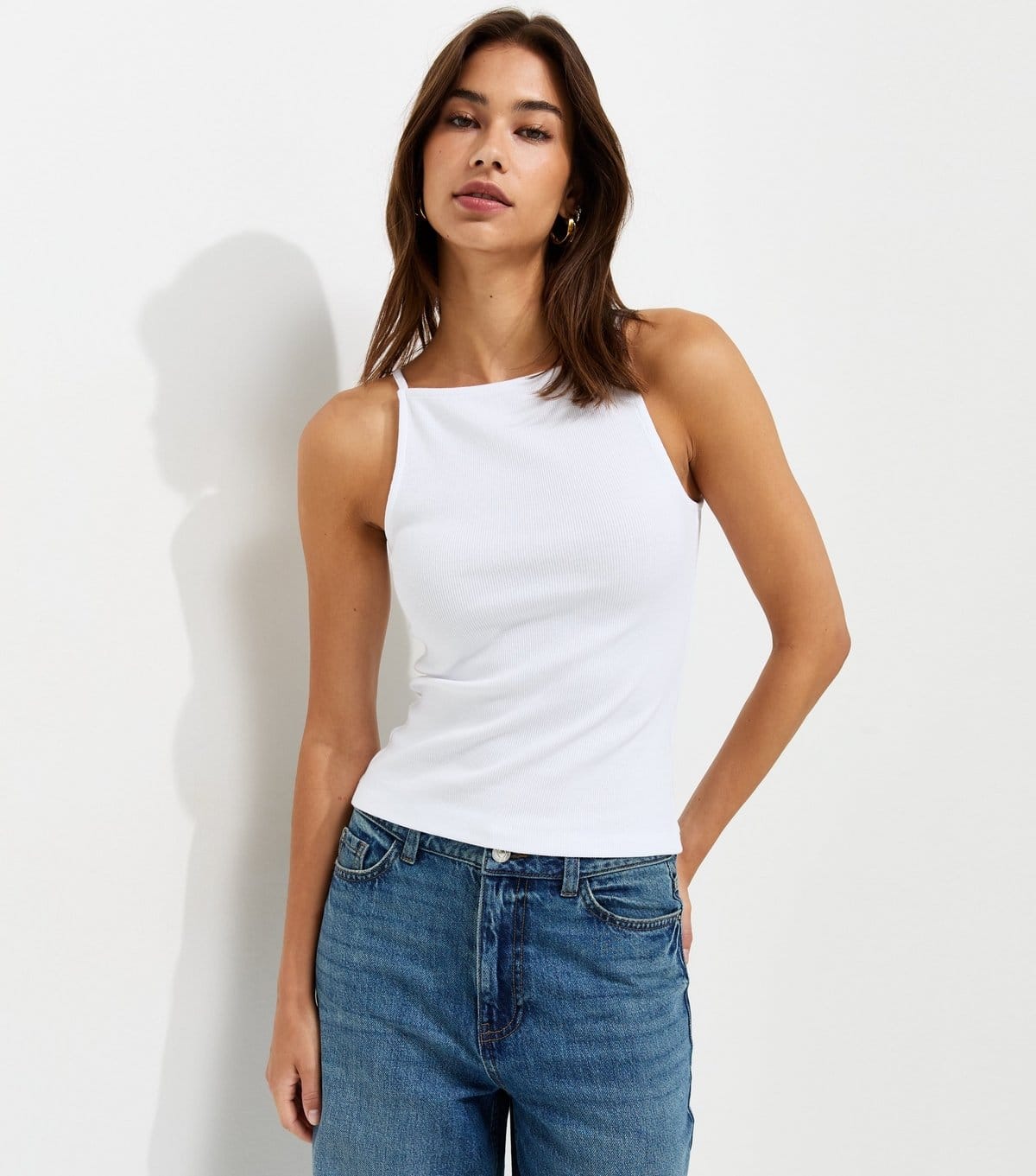 New Look White Cotton-Rich Ribbed Jersey Vest Top