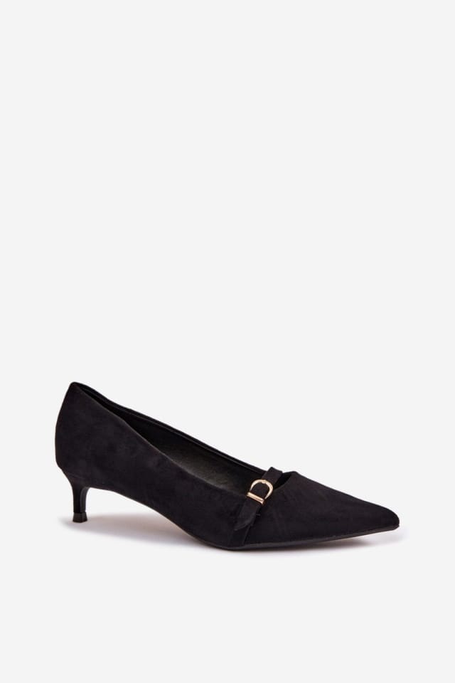 Love Lace Love Lace Women's Suede Pointed Toe Low Heel Buckle Strap Comfort Everyday Pumps in Black - 2