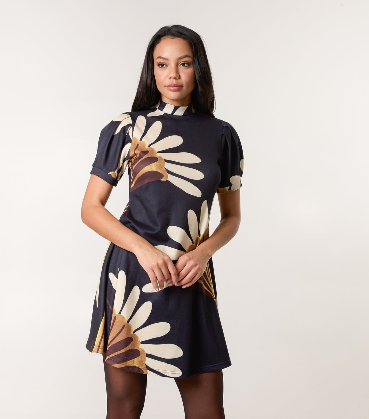 Blue Vanilla Women's Navy Floral Print A-Line Mini Dress Blue Vanilla New Look