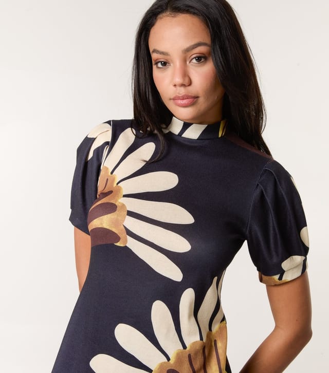 Blue Vanilla Women's Navy Floral Print A-Line Mini Dress Blue Vanilla New Look - 3