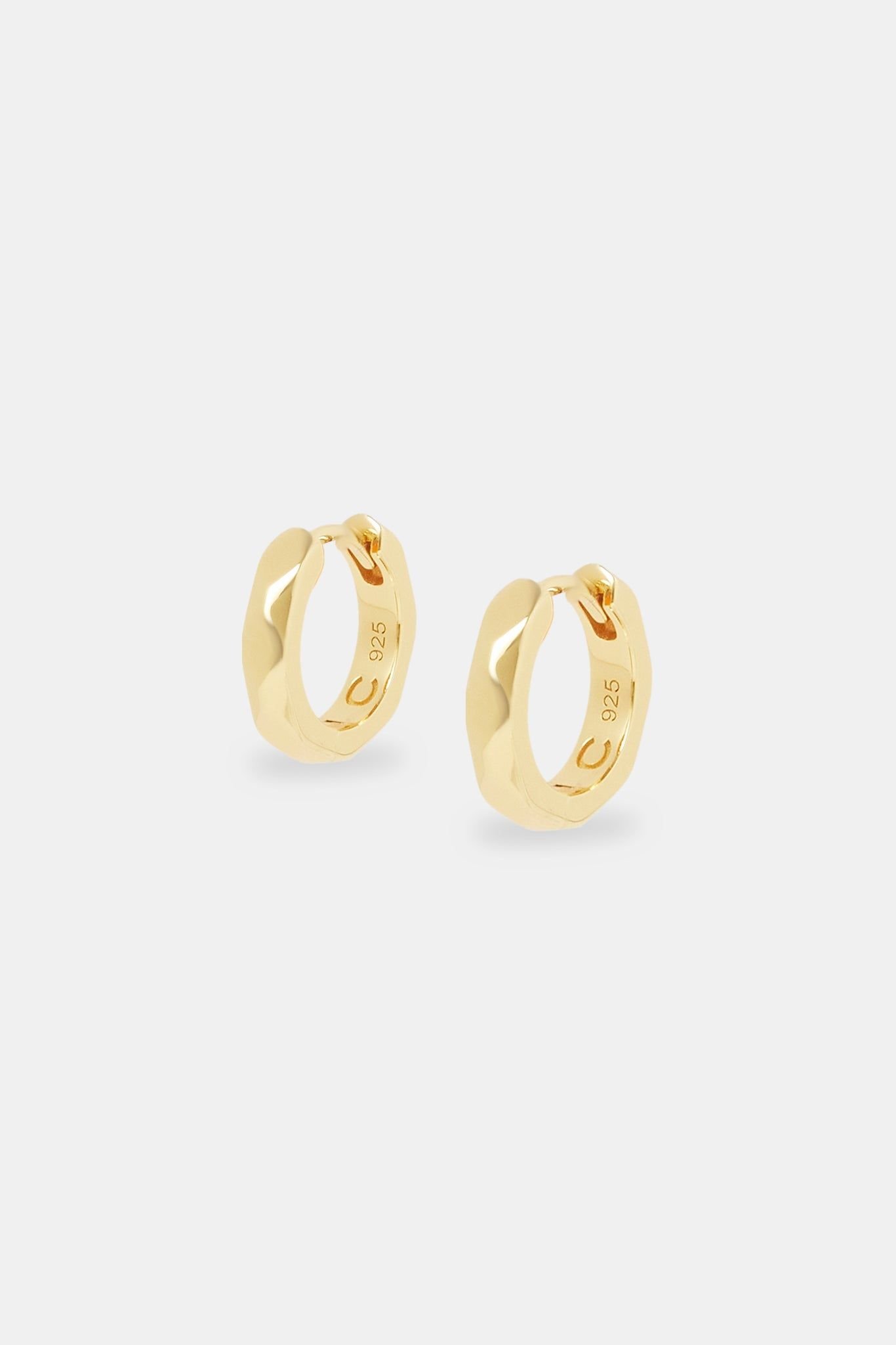 Cernucci Cernucci Men's Pyramid Hoop Earrings - Gold - 12mm in Metallic Silver - 1