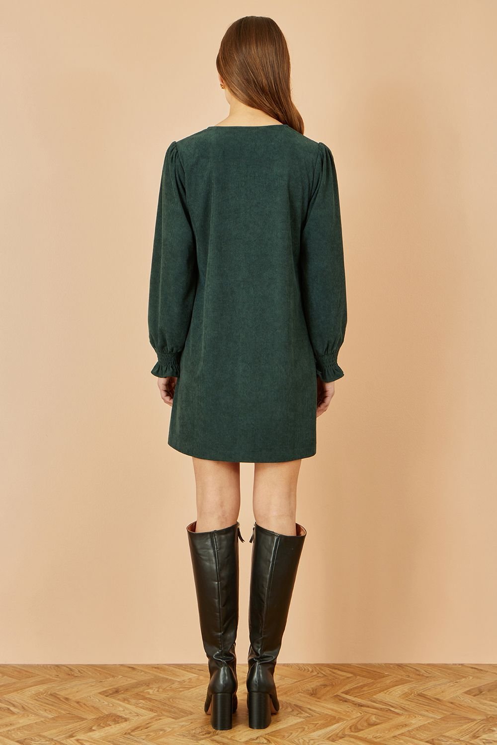 Yumi Yumi Women's Green Cord Tunic With Ruched Sleeve - 4