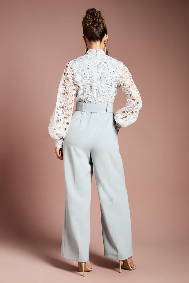 Coast Coast Women's Organza Lace Belted Long Sleeve Jumpsuit in Sage - 3