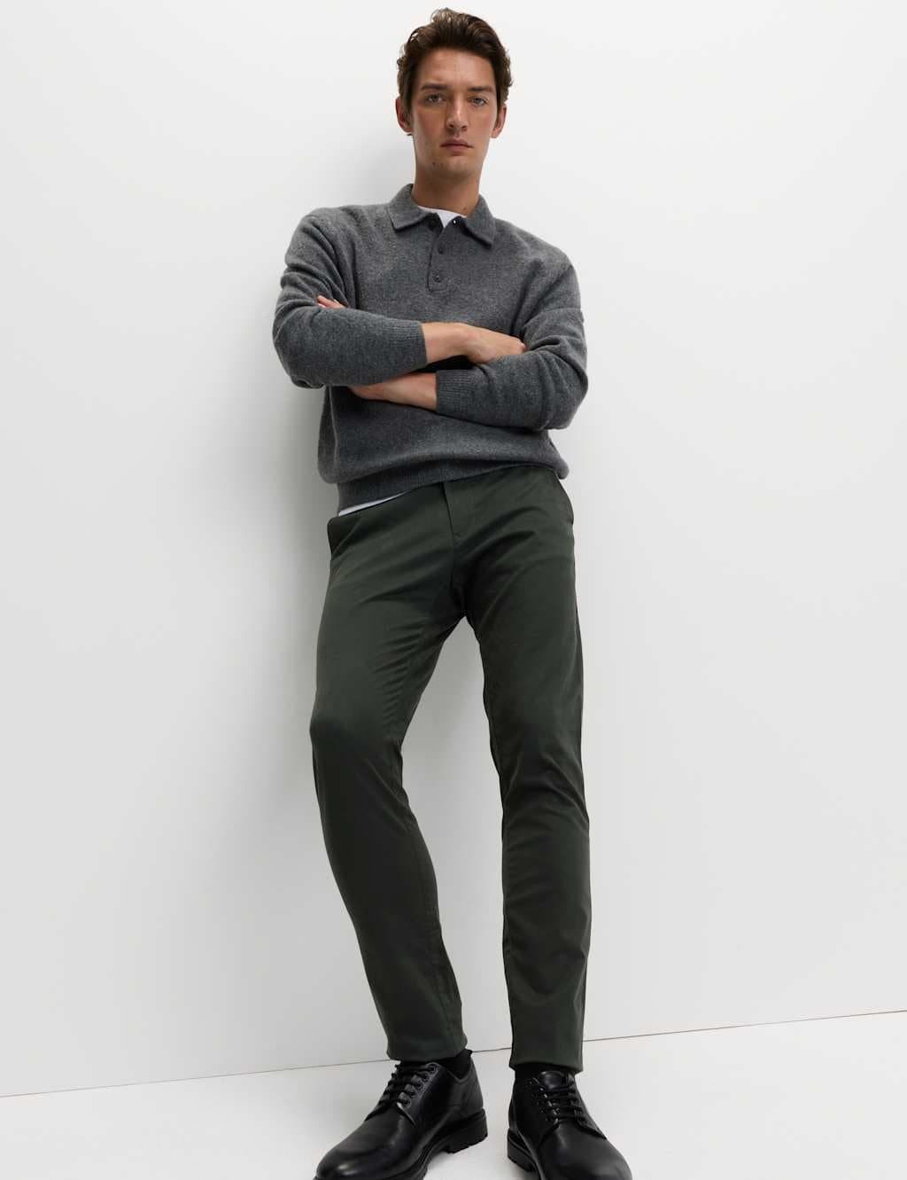 Marks & Spencer M&S Slim Fit Cotton Rich Stretch Chinos Dark Pewter
