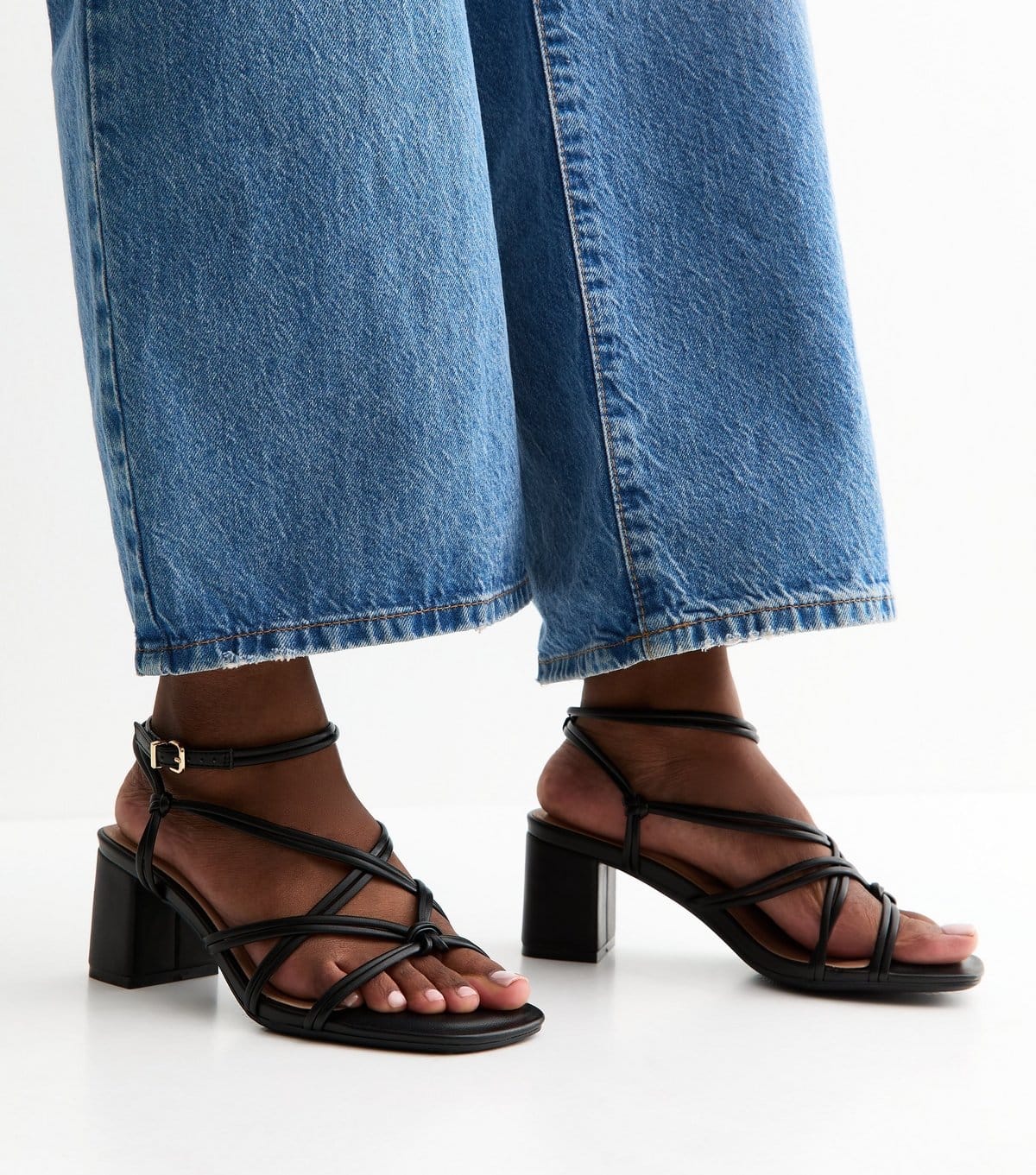 New Look Women's Wide Fit Black Faux Leather Strappy Block Heel Sandals Vegan New Look - 1