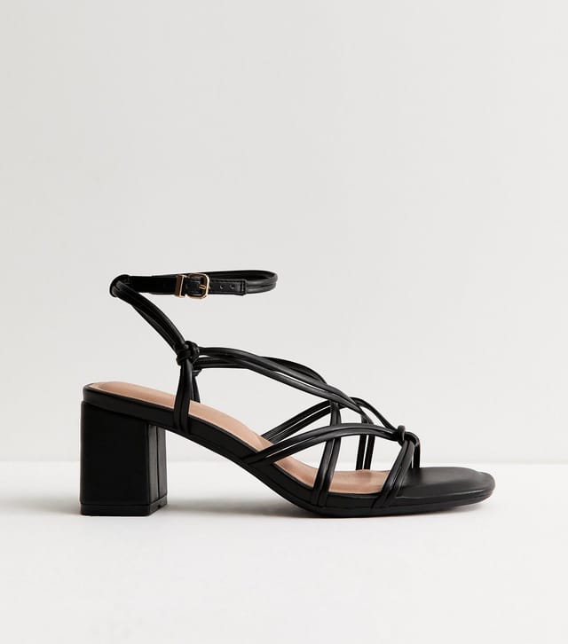 New Look Women's Wide Fit Black Faux Leather Strappy Block Heel Sandals Vegan New Look - 2