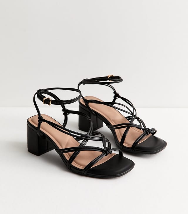 New Look Women's Wide Fit Black Faux Leather Strappy Block Heel Sandals Vegan New Look - 3