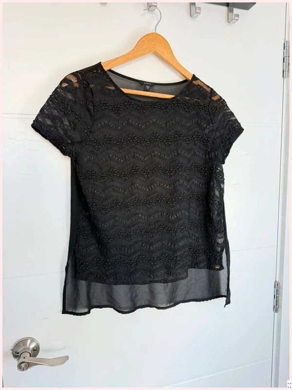 Guess Guess black lace sheer top XS