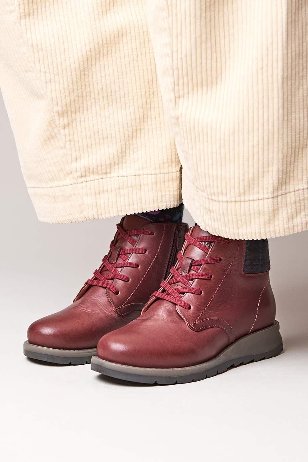 Moshulu Moshulu Women's 'Lydd' Lace Up Ankle Boot in Dark Red