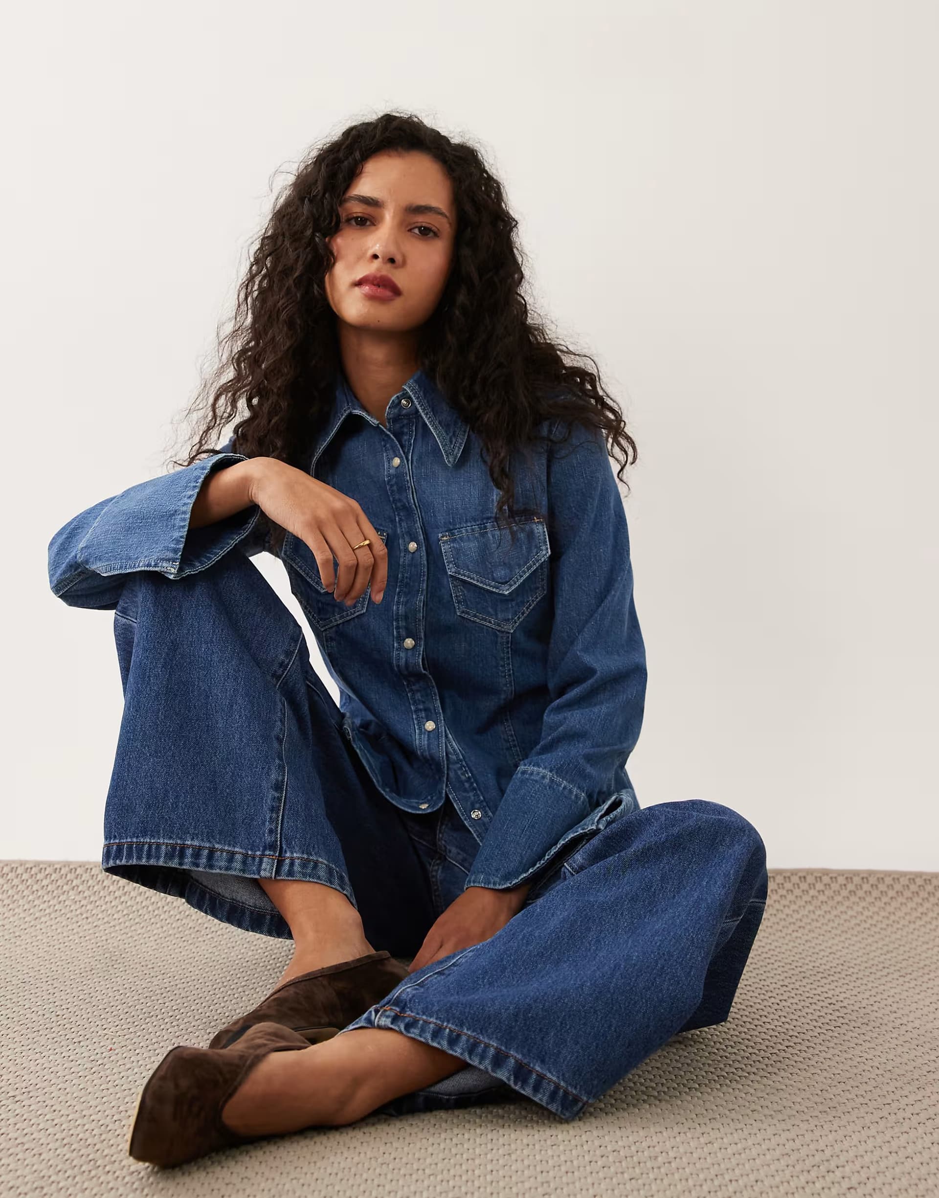 ASOS BOSS Orange co-ord fitted denim shirt in mid blue