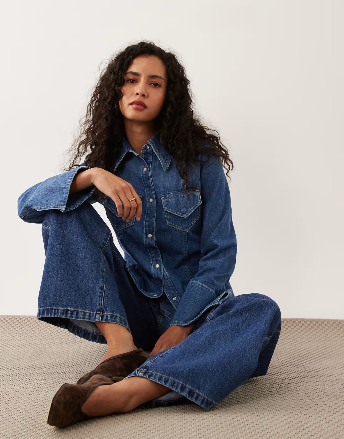 ASOS BOSS Orange co-ord fitted denim shirt in mid blue - 1