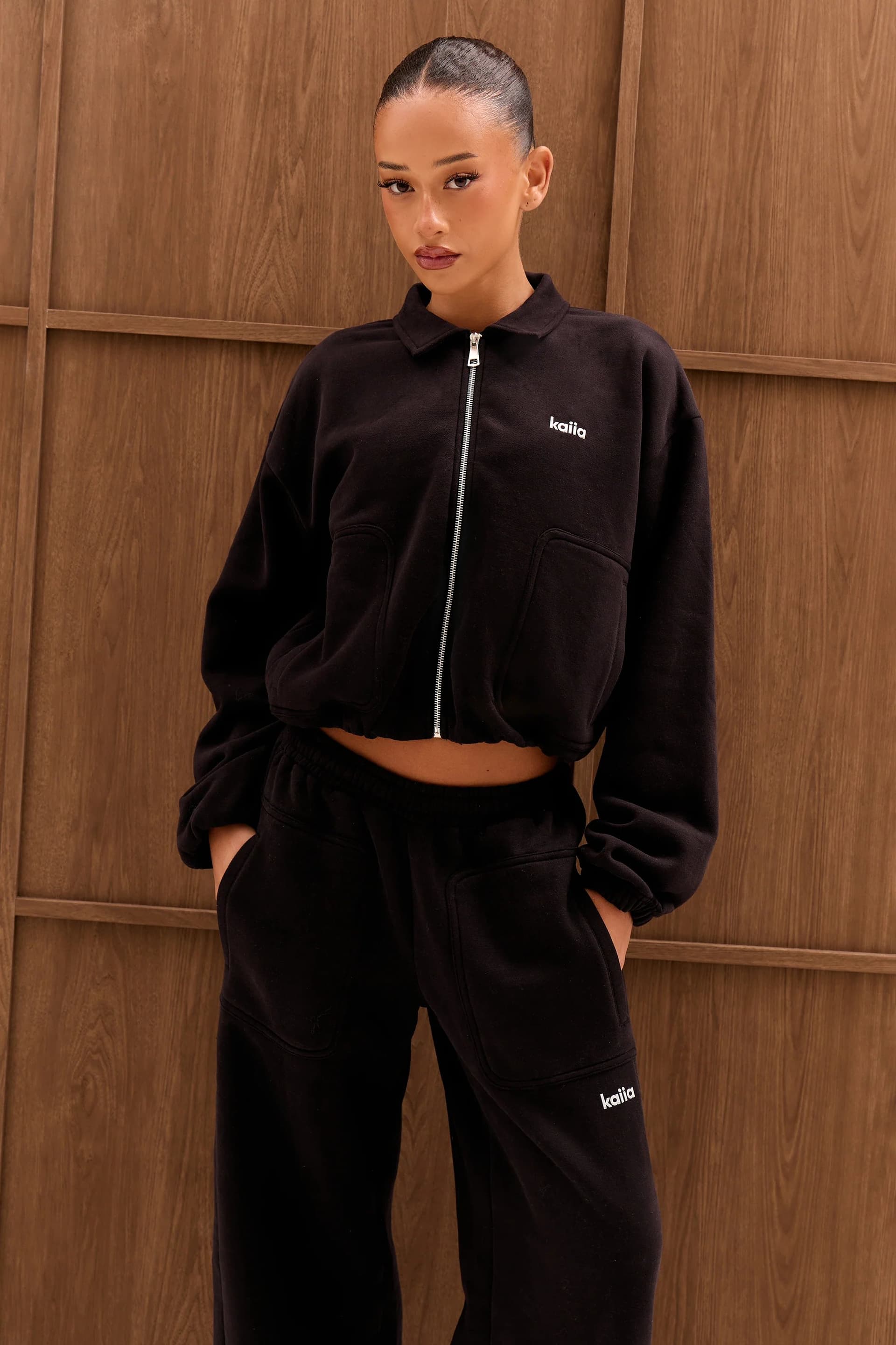 Kaiia Kaiia Chrome Logo Pocket Detail Zip Through Sweatshirt Black