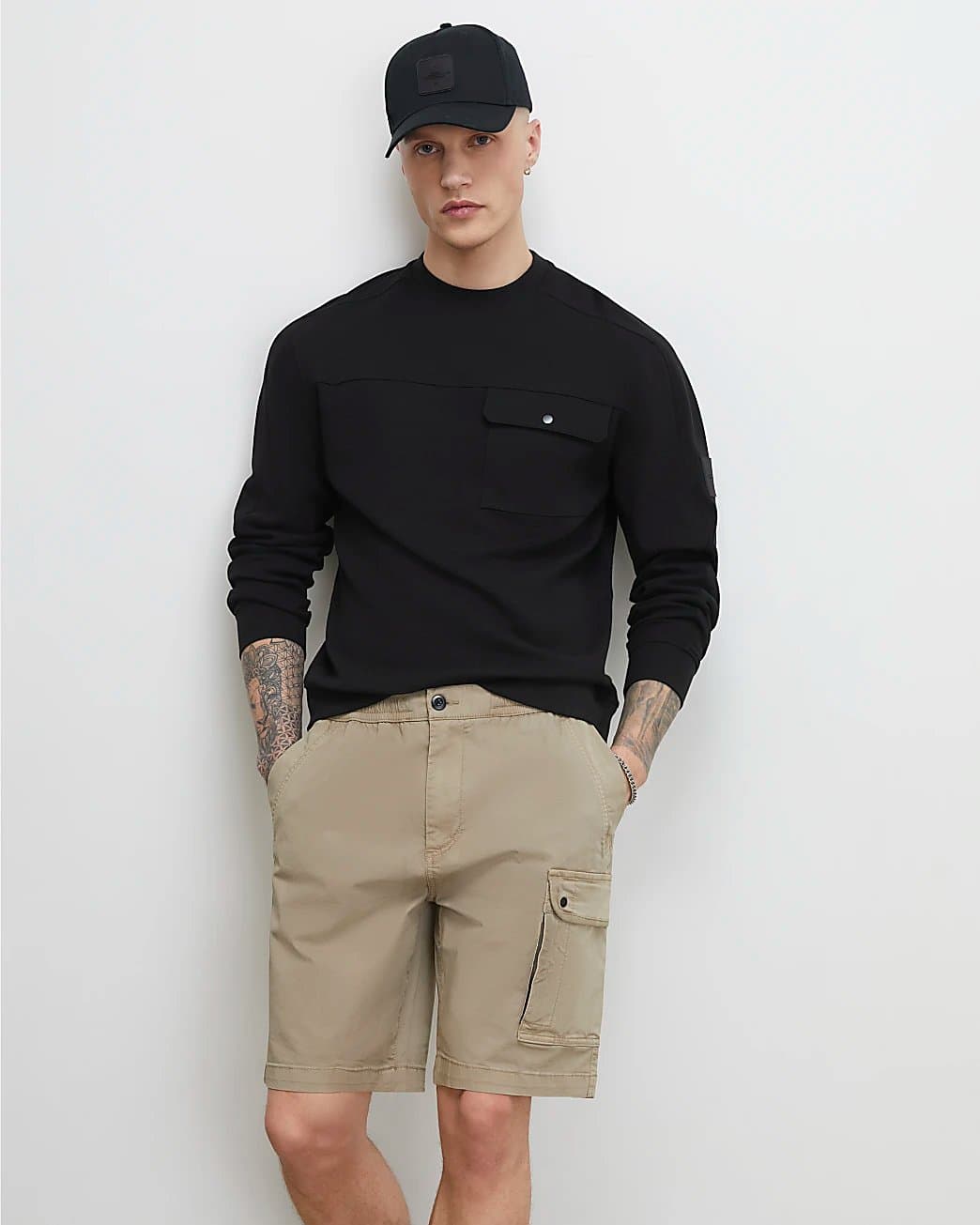 River Island Mens River Island Beige Regular Fit Longer Length Cargo Shorts