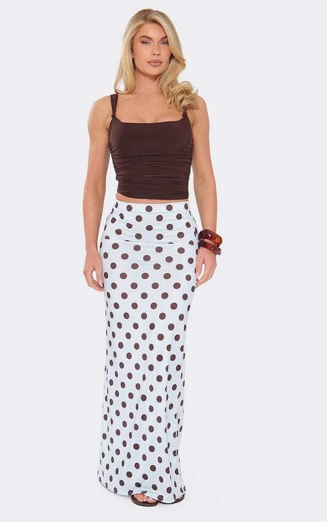 EGO Low Rise Maxi Skirt In Blue Polka Dot, Women's Size UK 6 - 2