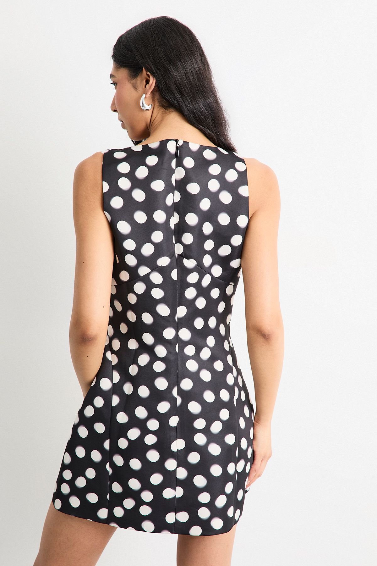 Warehouse Warehouse Women's Satin Structured Polka Dot Print Mini Dress in Black - 3