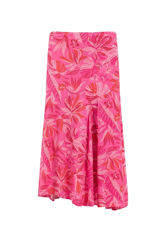 Weird Fish Weird Fish Women's Cresento Printed Asymmetric Slit Skirt in Bright Pink - 2