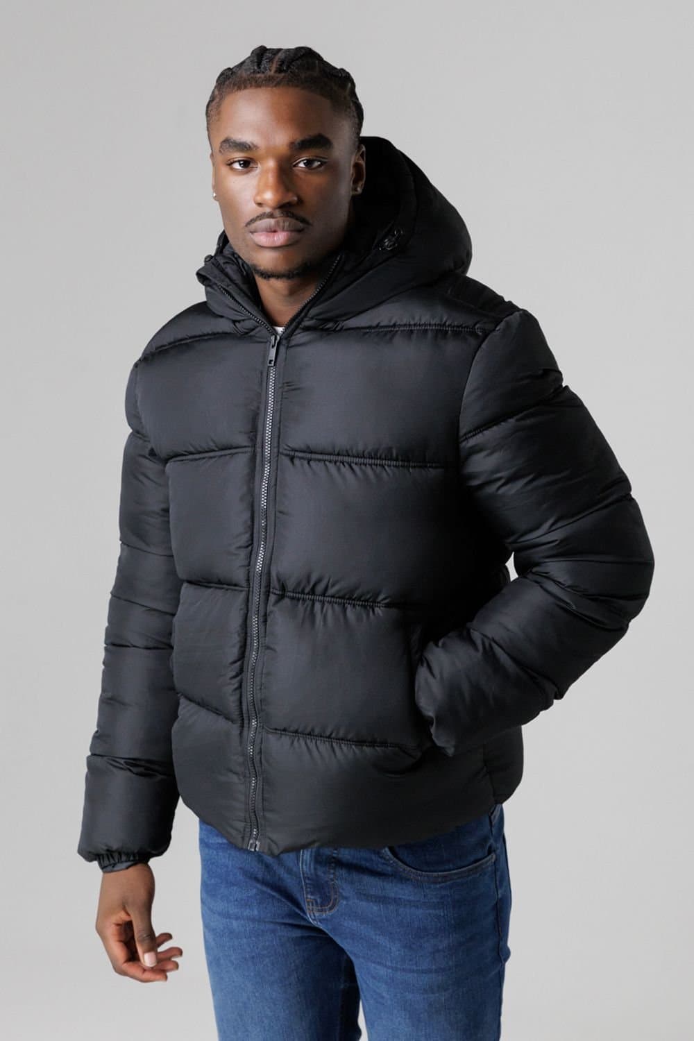 French Connection French Connection Men's Hooded Puffer Jacket with High Neck in Black