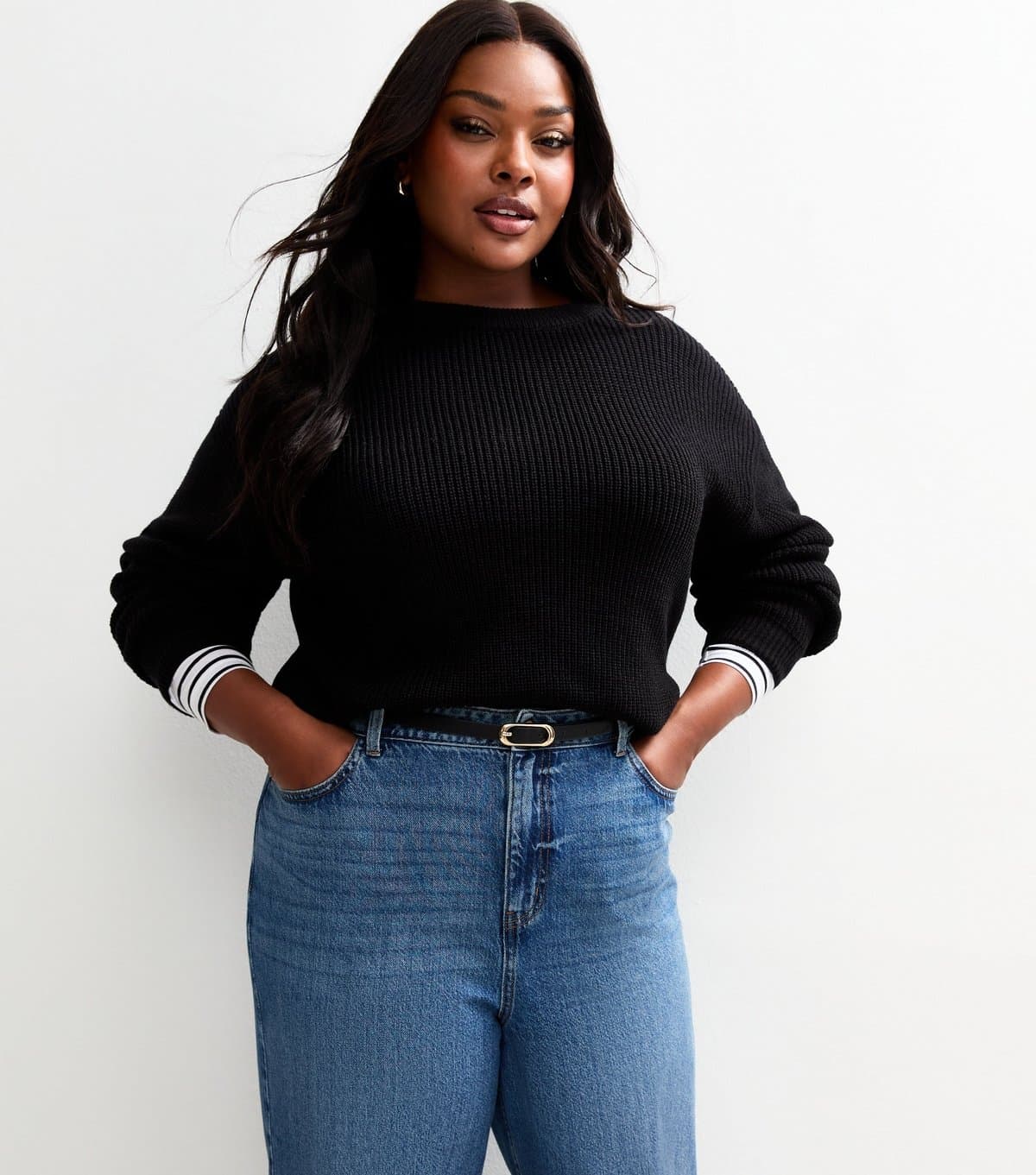 New Look Women's Plus Size Black Ribbed Knit Jumper Curves New Look