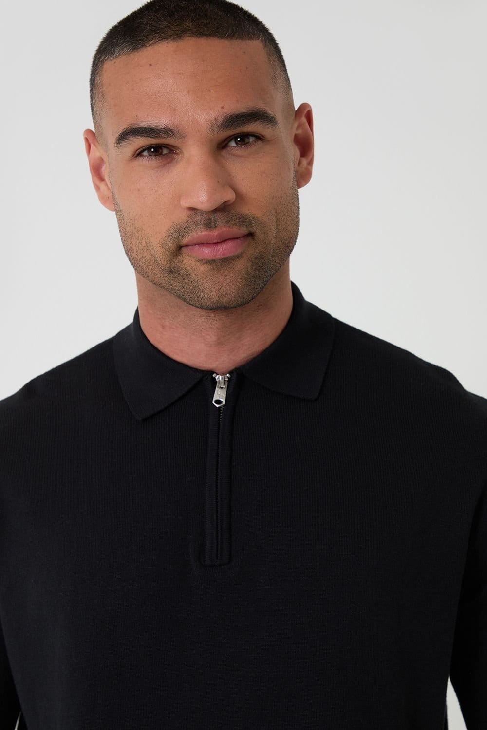 Threadbare Threadbare Men's Relaxed Fit Knitted Quarter Zip Polo in Black - 4