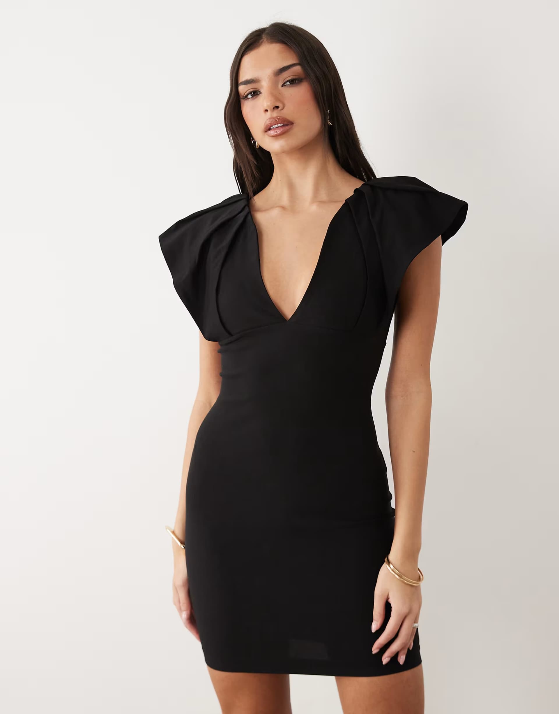 ASOS Vesper bengaline exaggerated shoulder mini dress in black