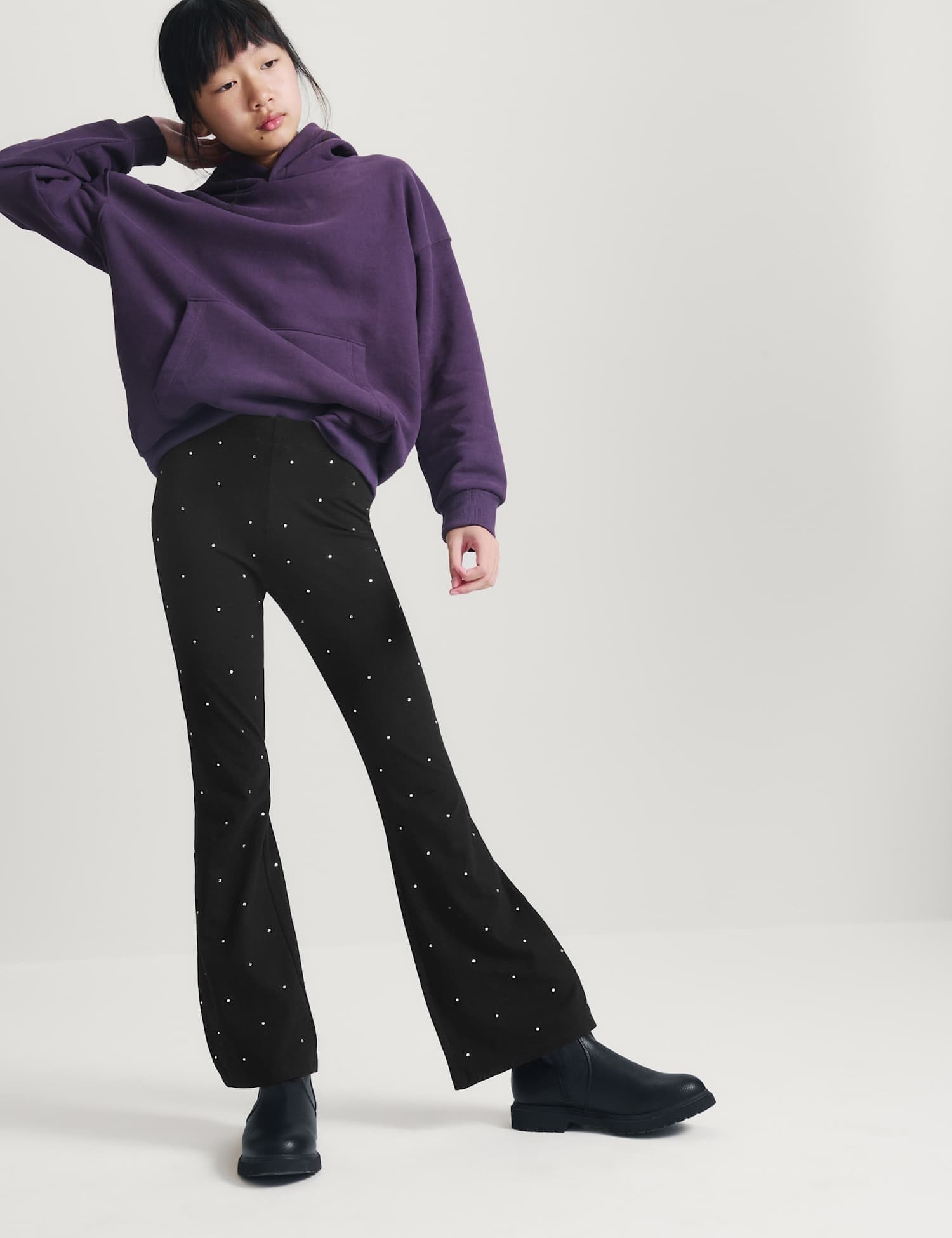 Marks & Spencer M&S Cotton Rich Studded Kickflare Legging Black