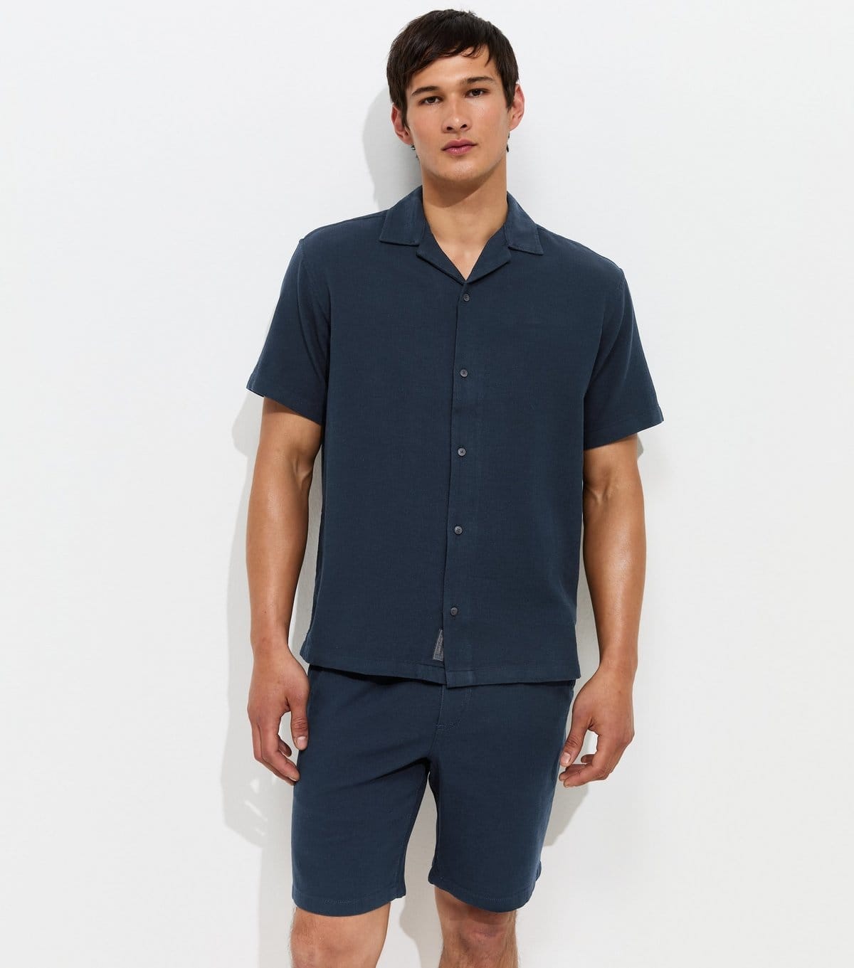 Jack & Jones Navy Cotton Waffle Texture Resort Shirt