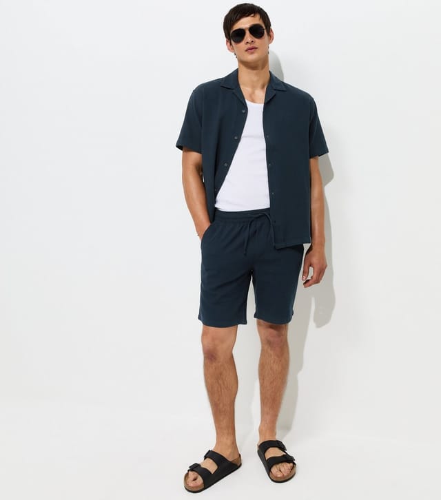jack & jones Men's Navy Cotton Waffle Texture Resort Shirt Jack & Jones New Look - 2