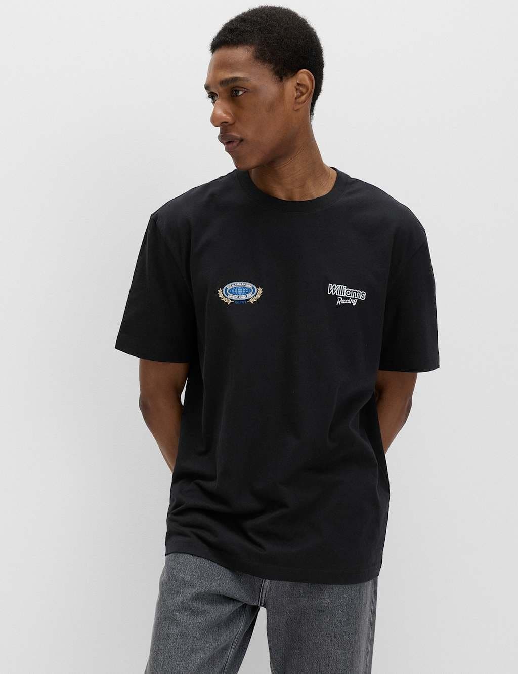 Marks & Spencer M&S Pure Cotton Williams Racing Graphic T-Shirt Black