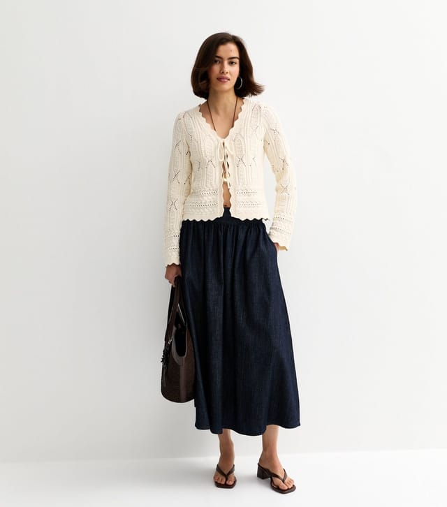 New Look Women's Cream Cotton Rich Crochet Tie Front Cardigan New Look - 3