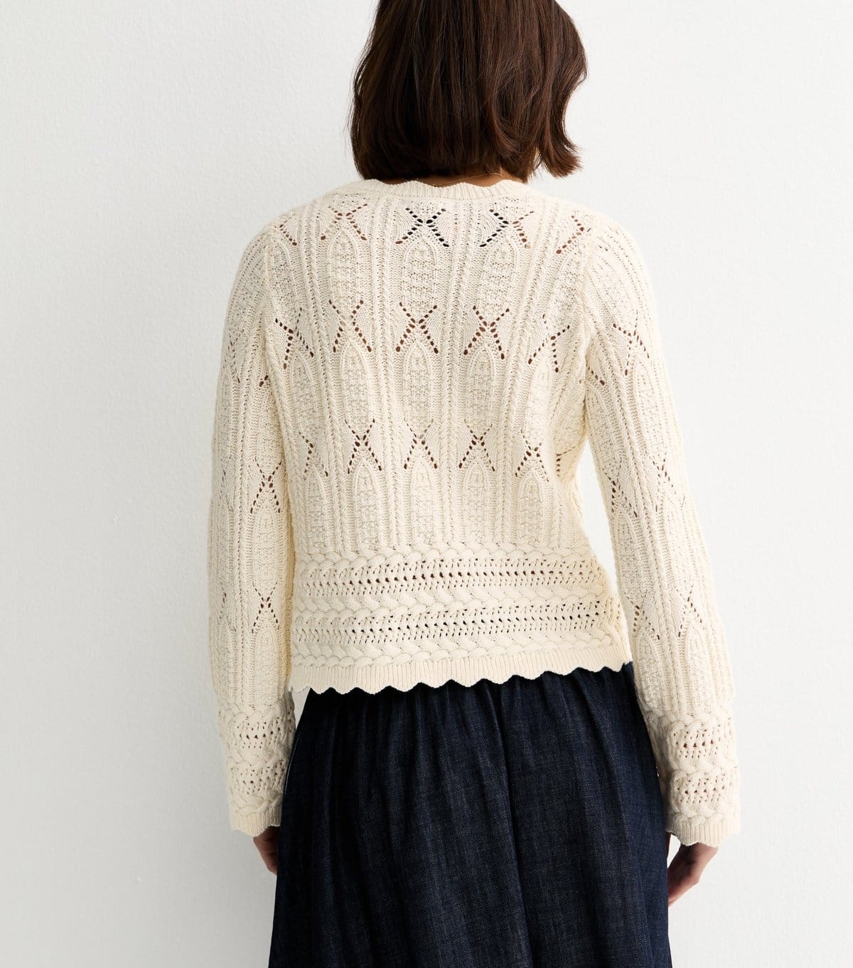 New Look Women's Cream Cotton Rich Crochet Tie Front Cardigan New Look - 4