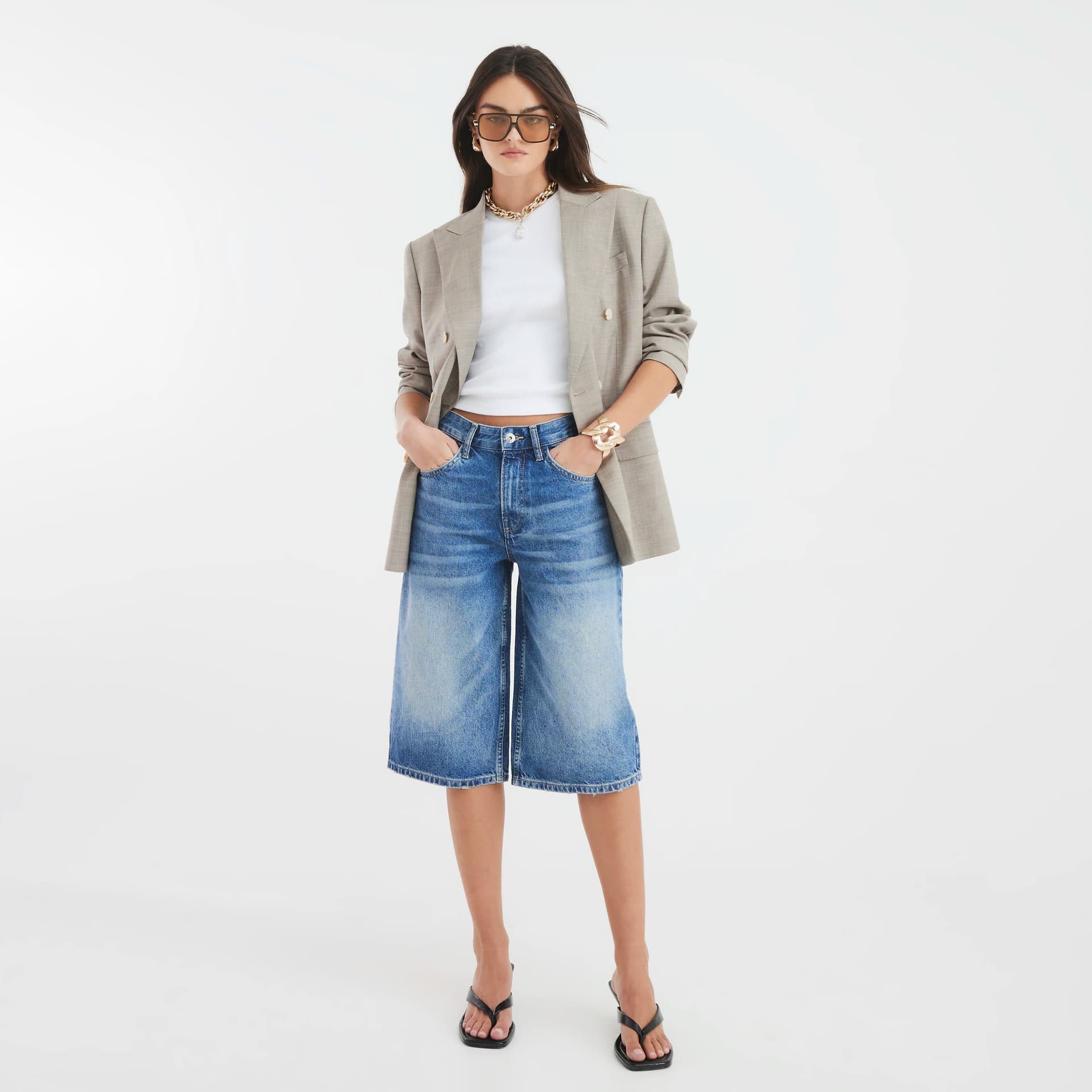 River Island River Island Womens Blue Mid Rise Longline Jorts