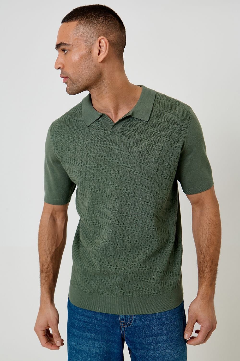 Threadbare threadbare Men's Textured Knit Trophy Neck Polo in Green